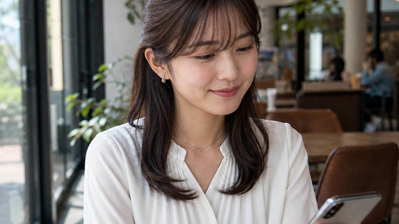 マッチング後にカフェで会話する男女