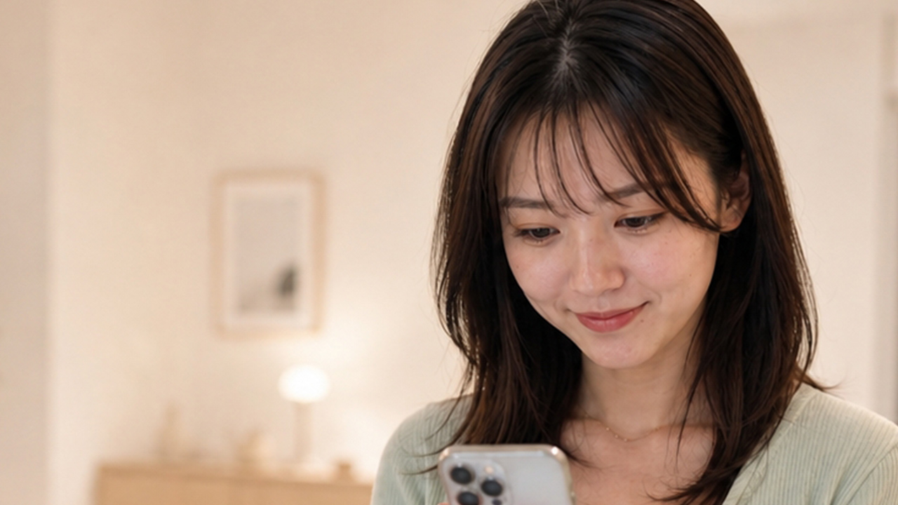 スマホでマッチングサービスを確認する女性