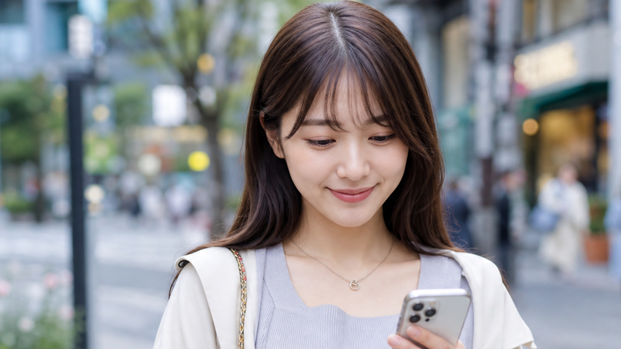 スマホでマッチングサービスを確認する女性